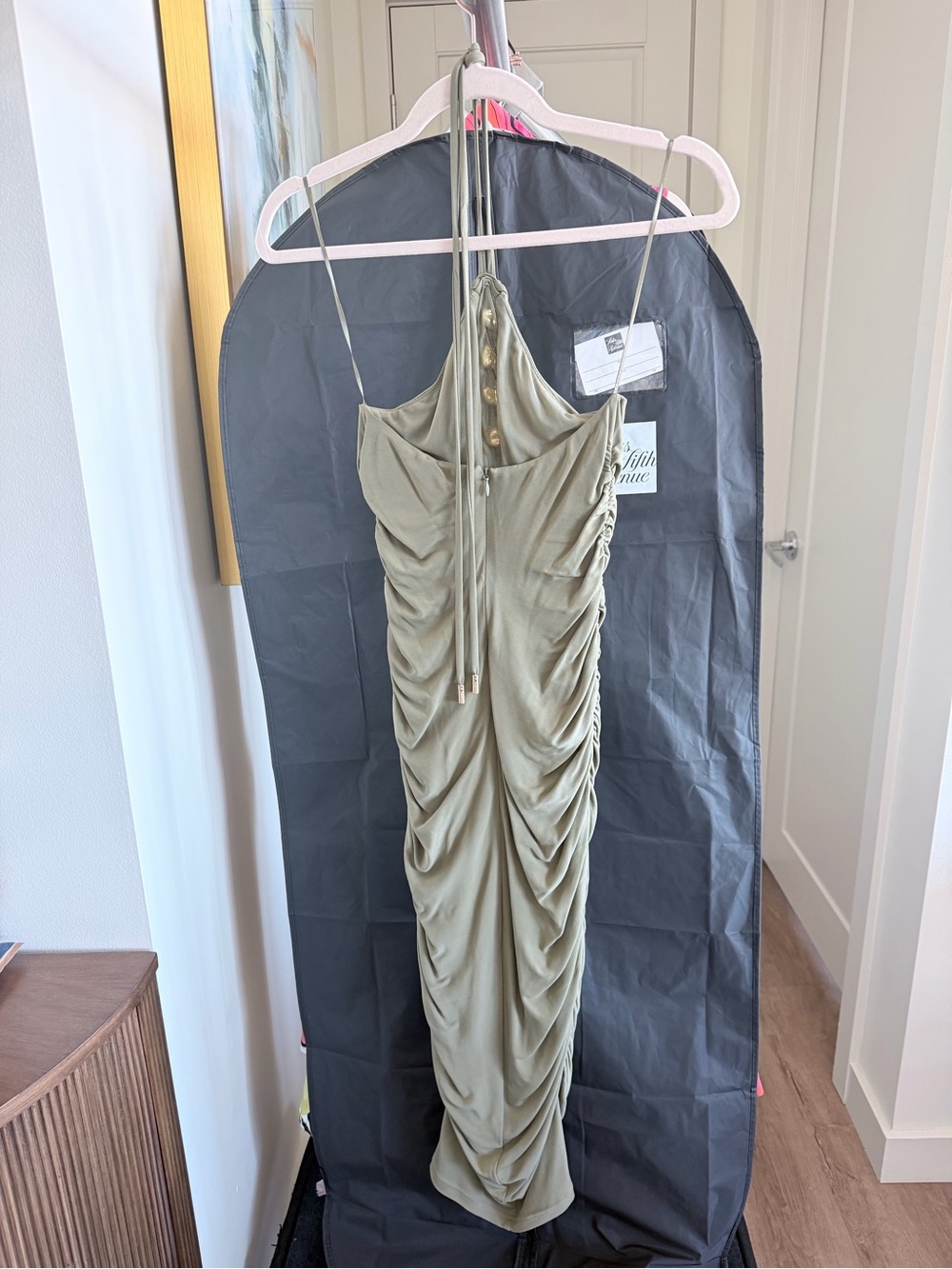 cult gaia Olive Green Ruched Slip Midi Dress